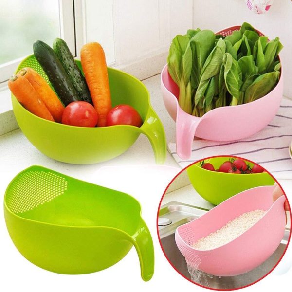 2068 Plastic Rice Bowl / Food Strainer Thick Drain Basket with Handle for Rice, Vegetable & Fruit (set of 3pcs)