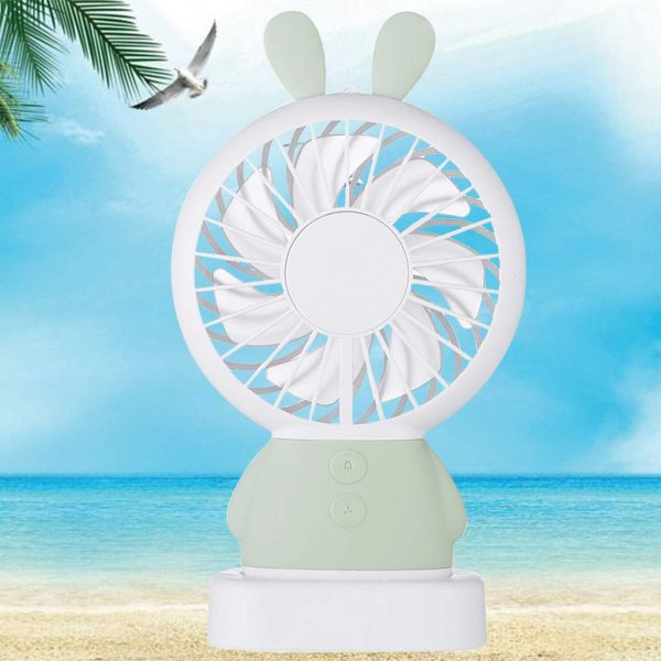 7633 Mini Portable Fan USB Rechargeable Handheld Rabbit Style Color Changing LED Light Pocket Desk Light Fan (Battery Not Include)