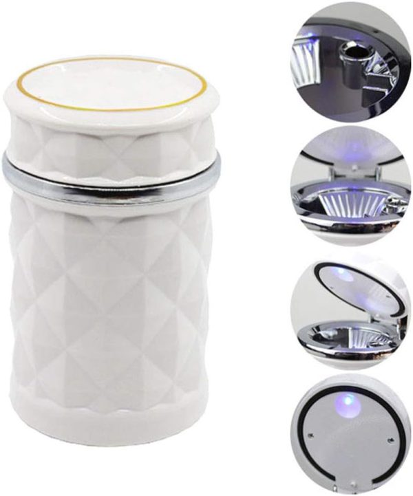 7932 Car Cupholder Travel Ashtray with Lid and LED Light, Portable with Blue LED Light Ideal Decorative Cigar Ash Bucket, Cigarette Ashtray, Car...