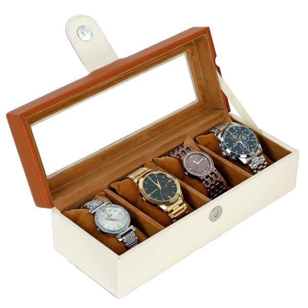 Leather World 4 Slots Watch Box Organizer for Men and Women with Transparent Display